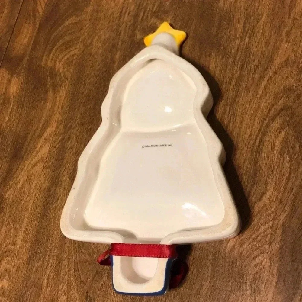 Hallmark Ceramic Christmas Tree Candy Dish‎ 2 Section Divided Server Tray Star